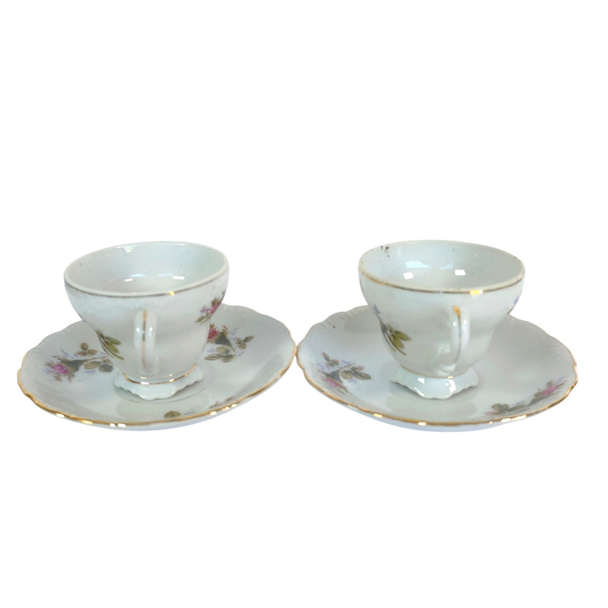 Vintage Royal Sealy Japan Floral Porcelain Teacups & Saucers, Set of 2