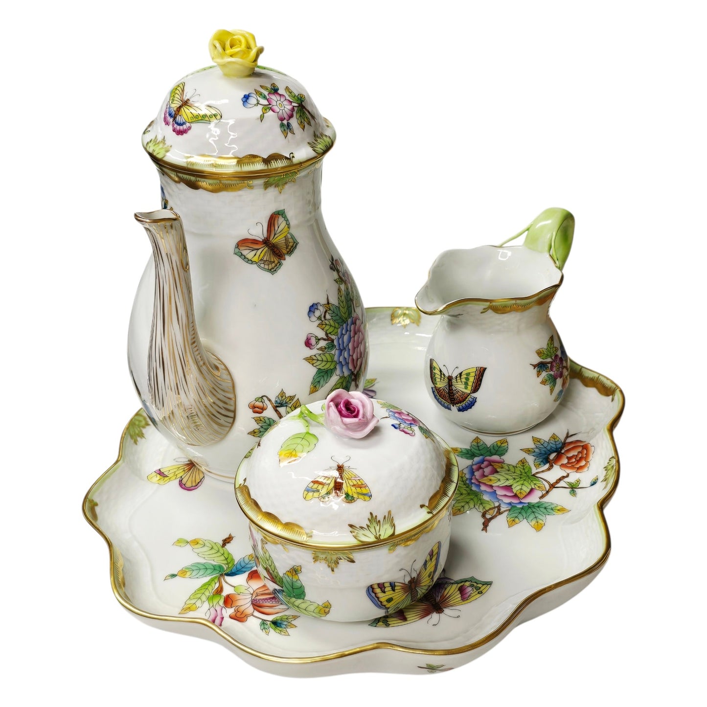 Herend Queen Victoria VBO Tea Coffee Service Pot Tray 420 Sugar Creamer Hungary