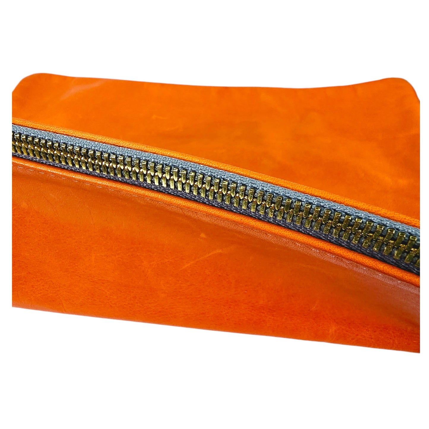 Clare Vivier Vintage Orange Leather Foldover Clutch, Zip Top  Clutch, Folded Measurements: 7" H