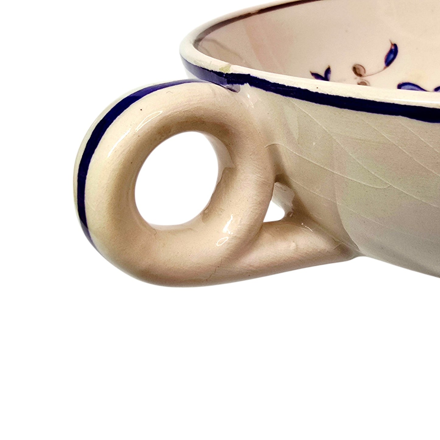 Outeiro Agueda Portugal Double Handle Bowl Hand Painted Folk Art Irene 527 Read