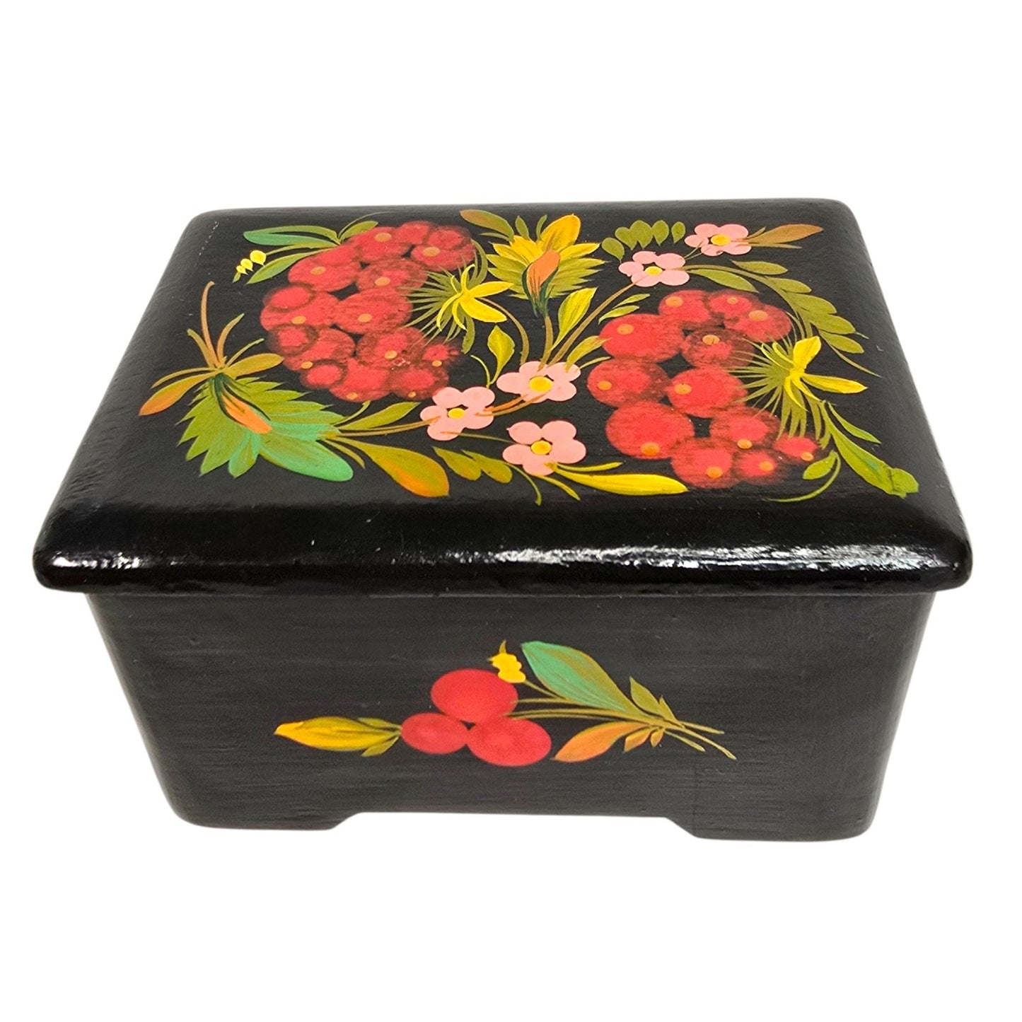 Vintage Hand Painted Floral Wooden Lacquer Box Folk Art Trinket Box 808 Mark