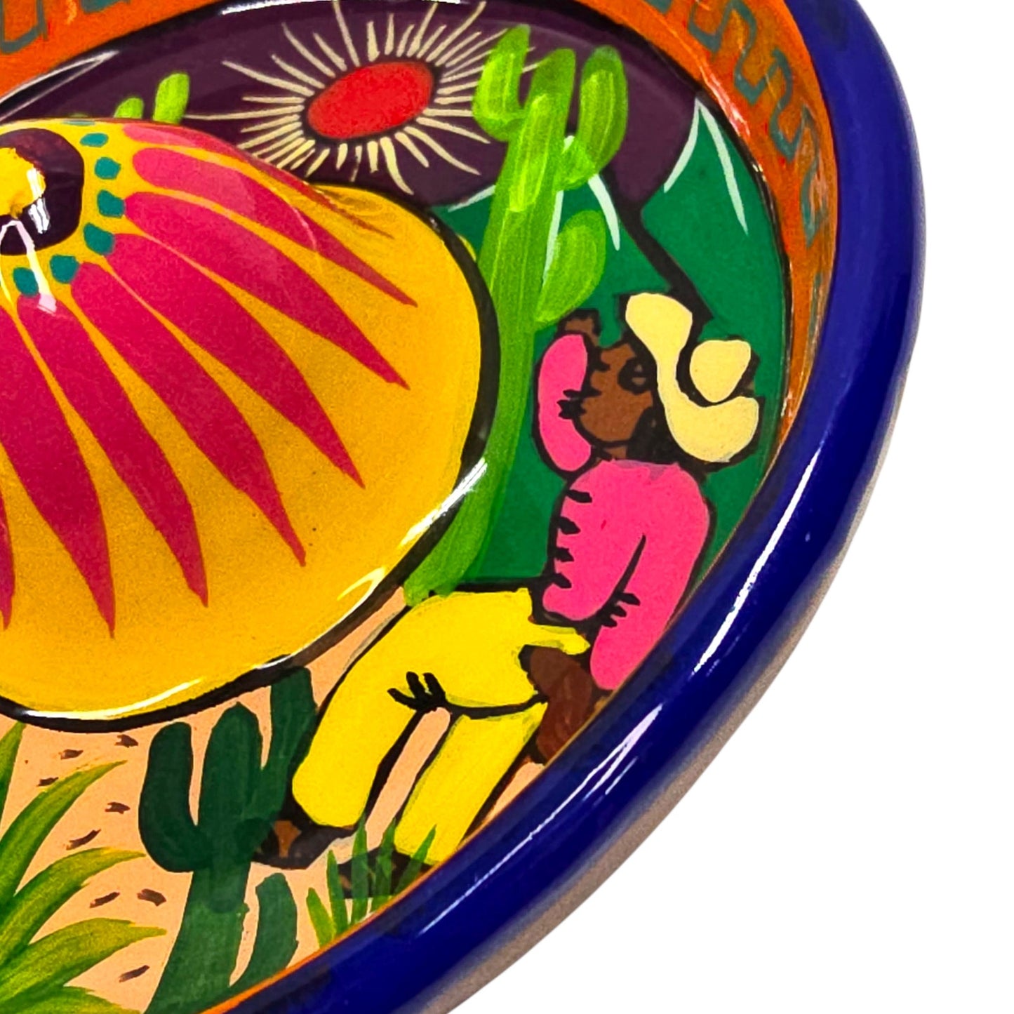 Vtg Mexican Folk Art Sombrero Ashtray Pottery Hand Painted Signed