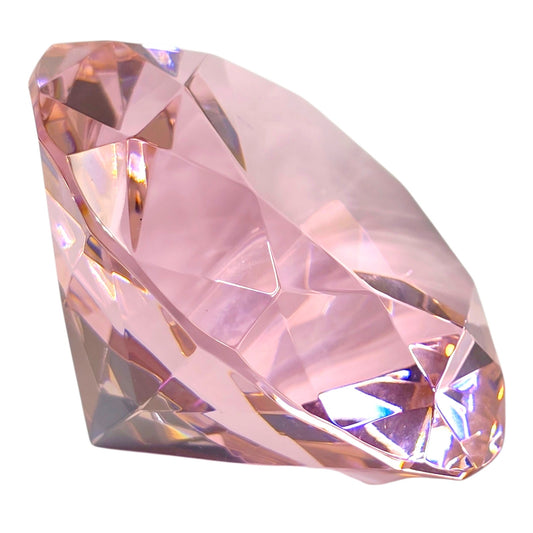 Pink Glass Diamond Paperweight Giant Jewel Faceted Crystal Cut Decorative 3"