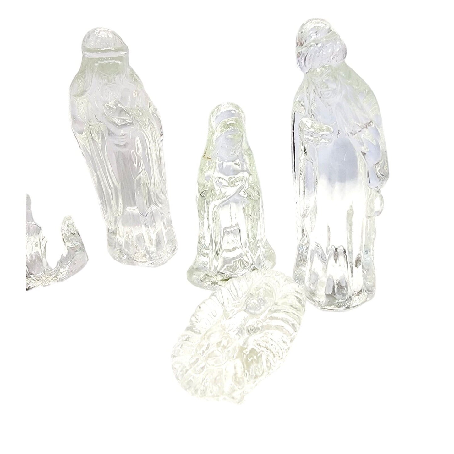 Glass Nativity Scene 6 Piece Boxed Set Figurines Baby Jesus Mary Joseph Kings 4"