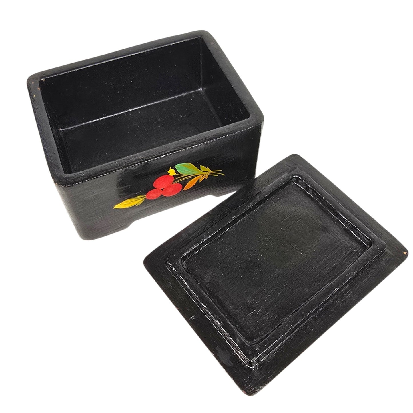 Vintage Hand Painted Floral Wooden Lacquer Box Folk Art Trinket Box 808 Mark