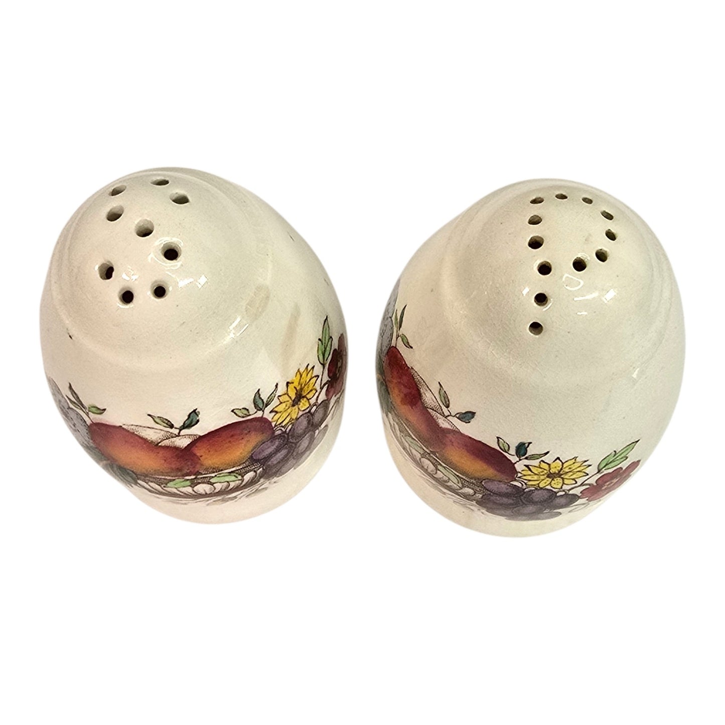 Spode England Reynolds Fruit Salt Pepper Shakers Vtg 1972 MME Gilder Mark FLAW