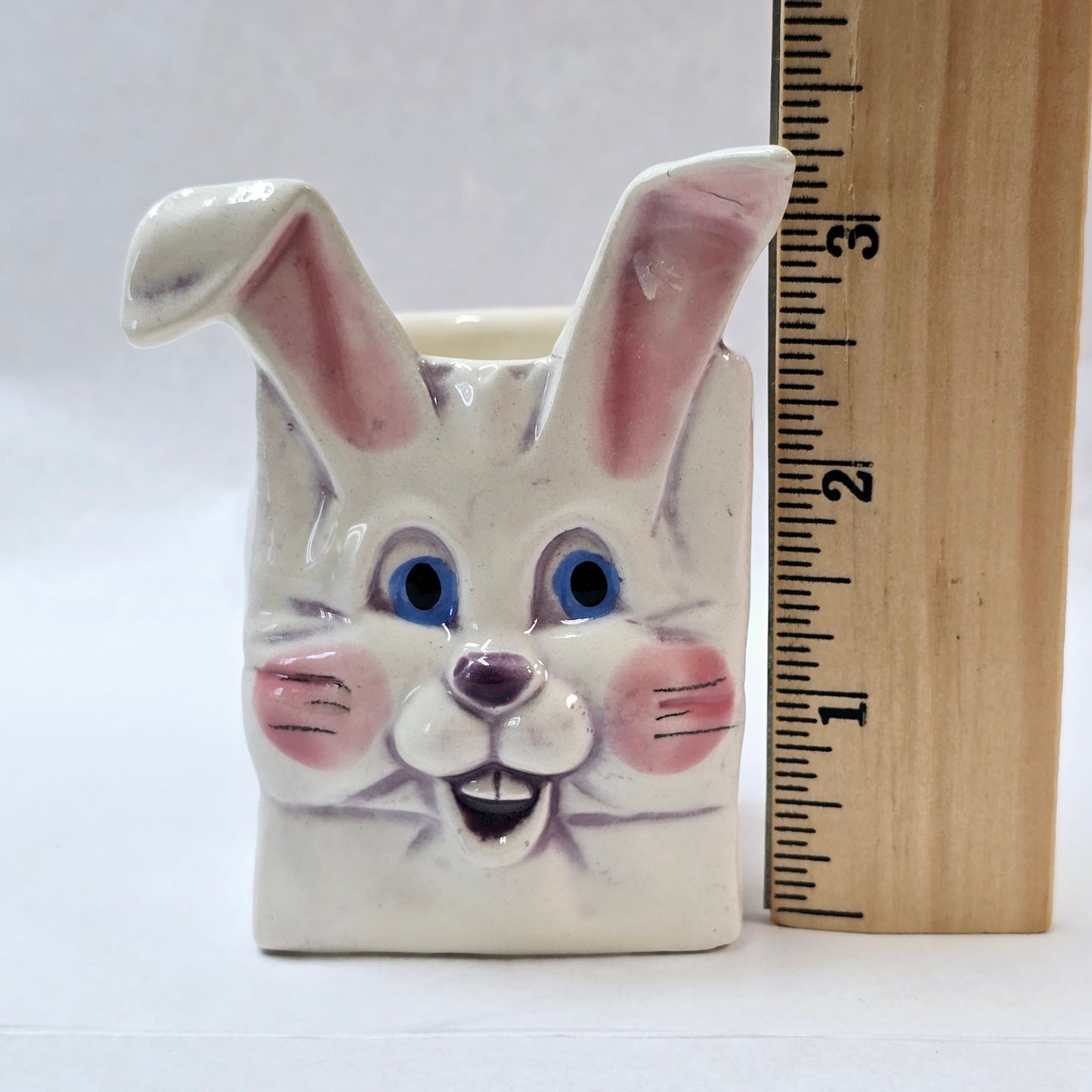 Vintage MCM Anthropomorphic Ceramic Bunny Basket, Easter Bunny Candy Jar