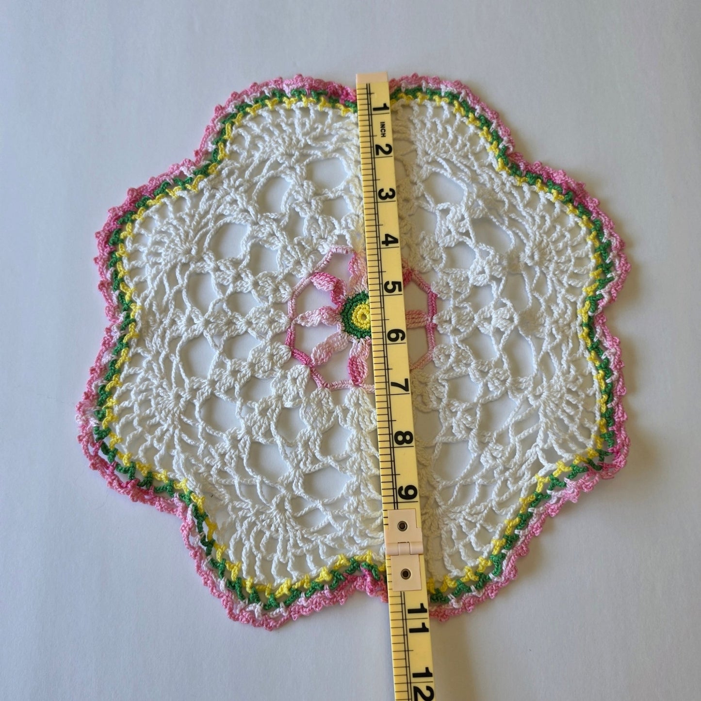 Vintage Crochet Floral Doily Set Oblong Dresser Scarf & Round Doily Handmade