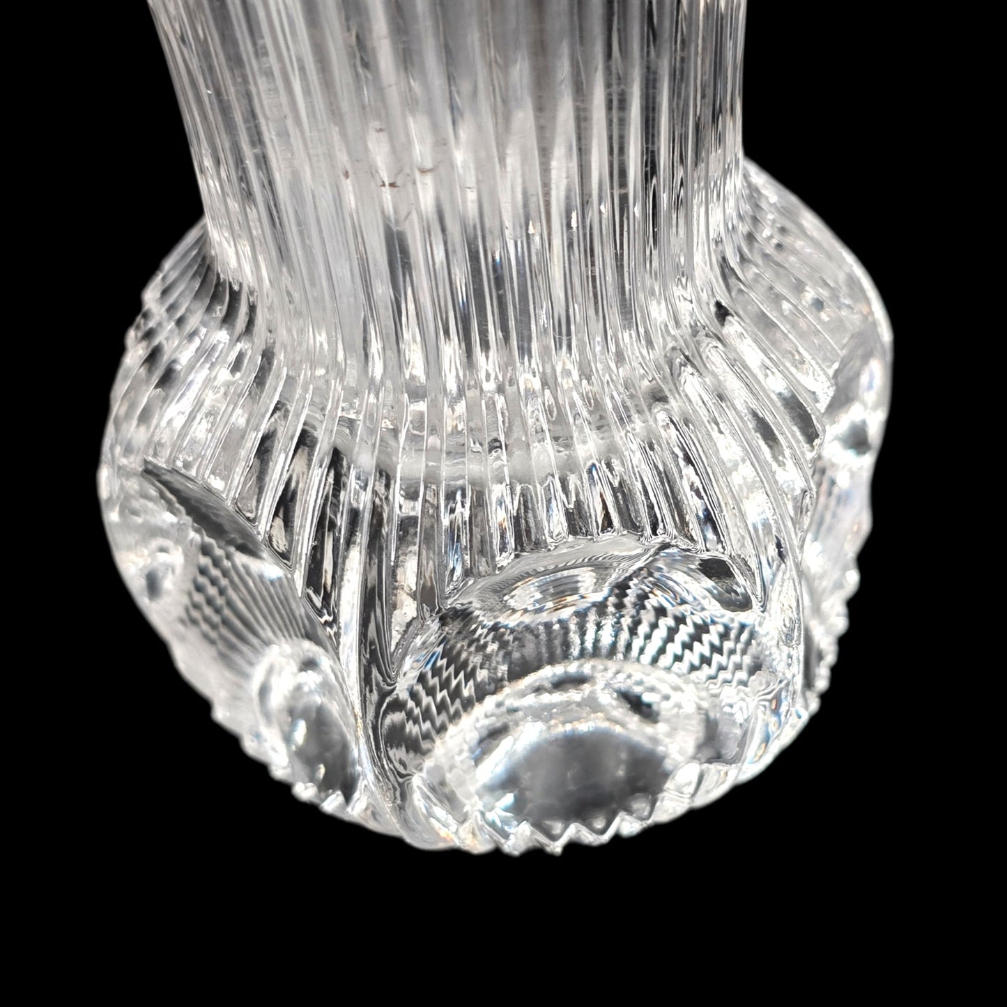 Fostoria Melissa Lead Crystal Bud Vase - 4.75" - Ribbed Thumbprint - 365nm Glow