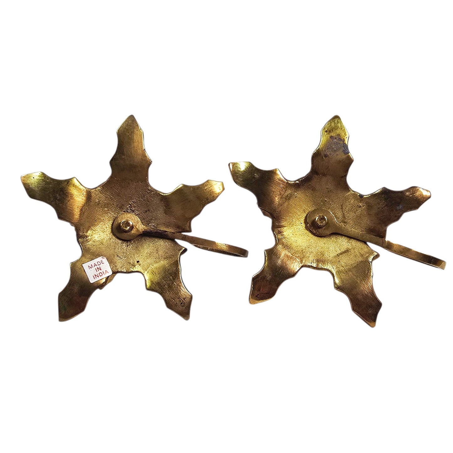 Vintage Solid Brass Leaves Candle Holders with Handle Loop Set of 2