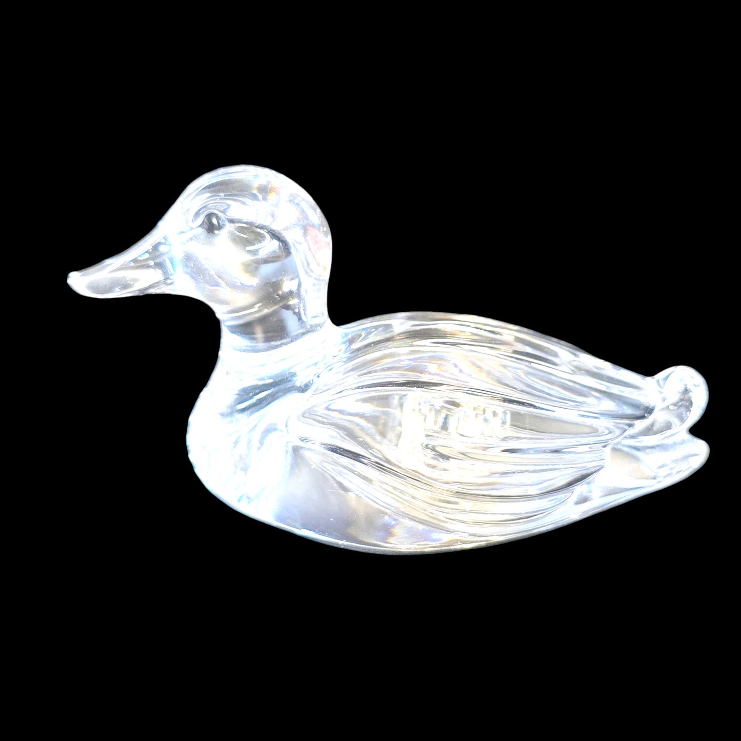 Handblown Clear Art Glass Duck, Polished Bottom