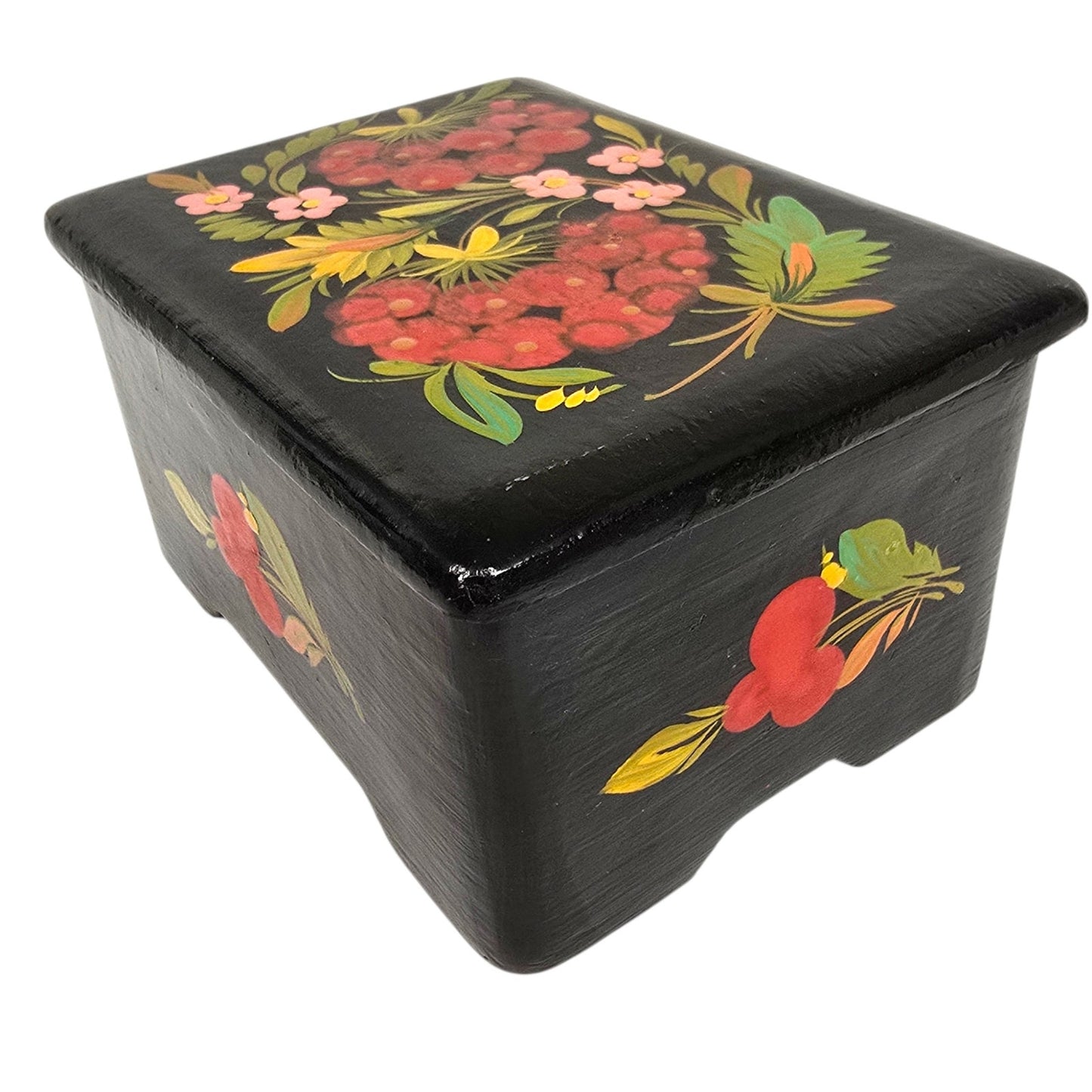 Vintage Hand Painted Floral Wooden Lacquer Box Folk Art Trinket Box 808 Mark