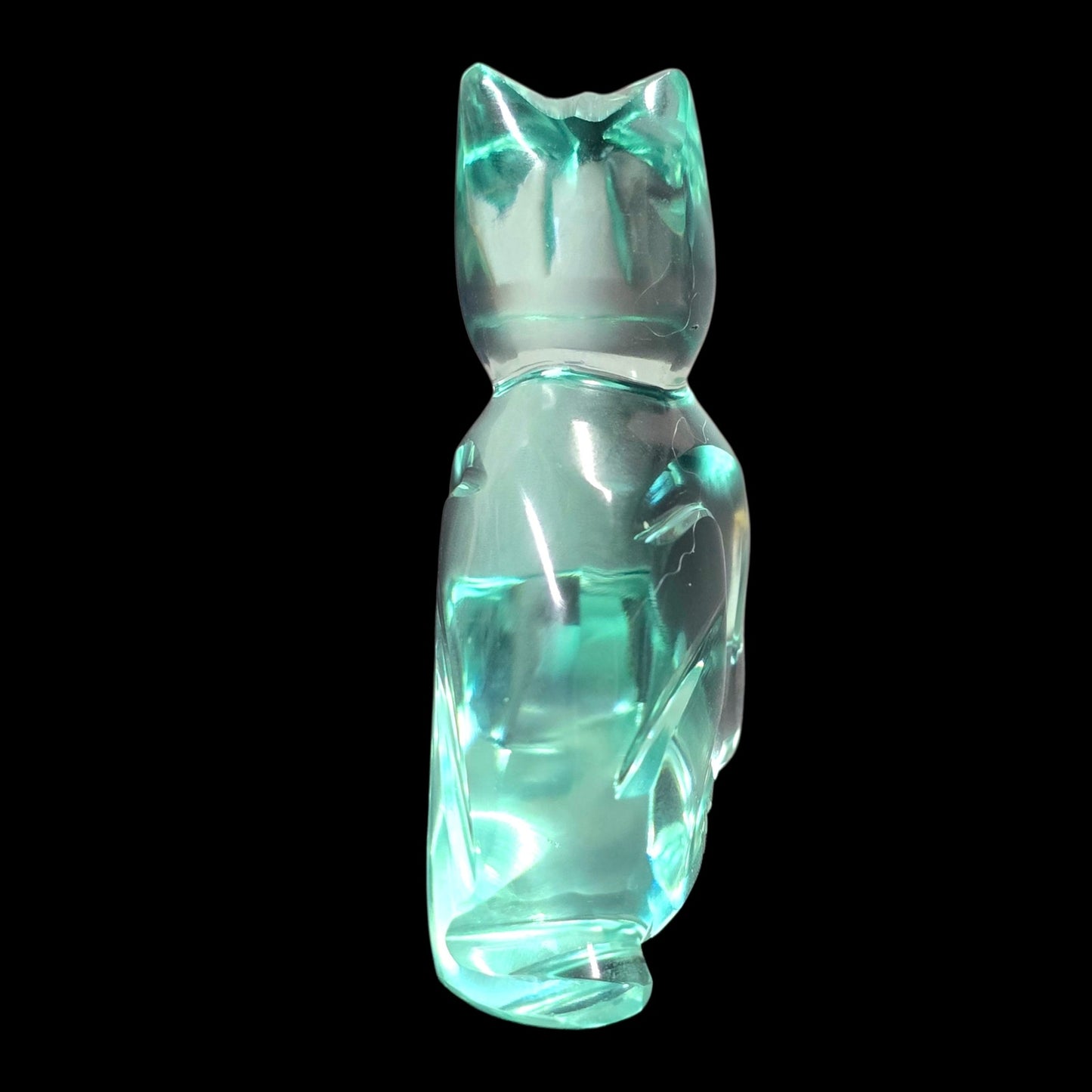 Art Glass Cat Figurine Teal Aqua Modernist Style Polished Finish 2.25"