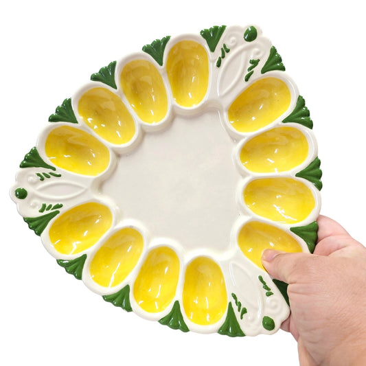 Vintage Handpainted Triangle Egg Plate Holds 12 Deviled Eggs Signed Artisan BJ