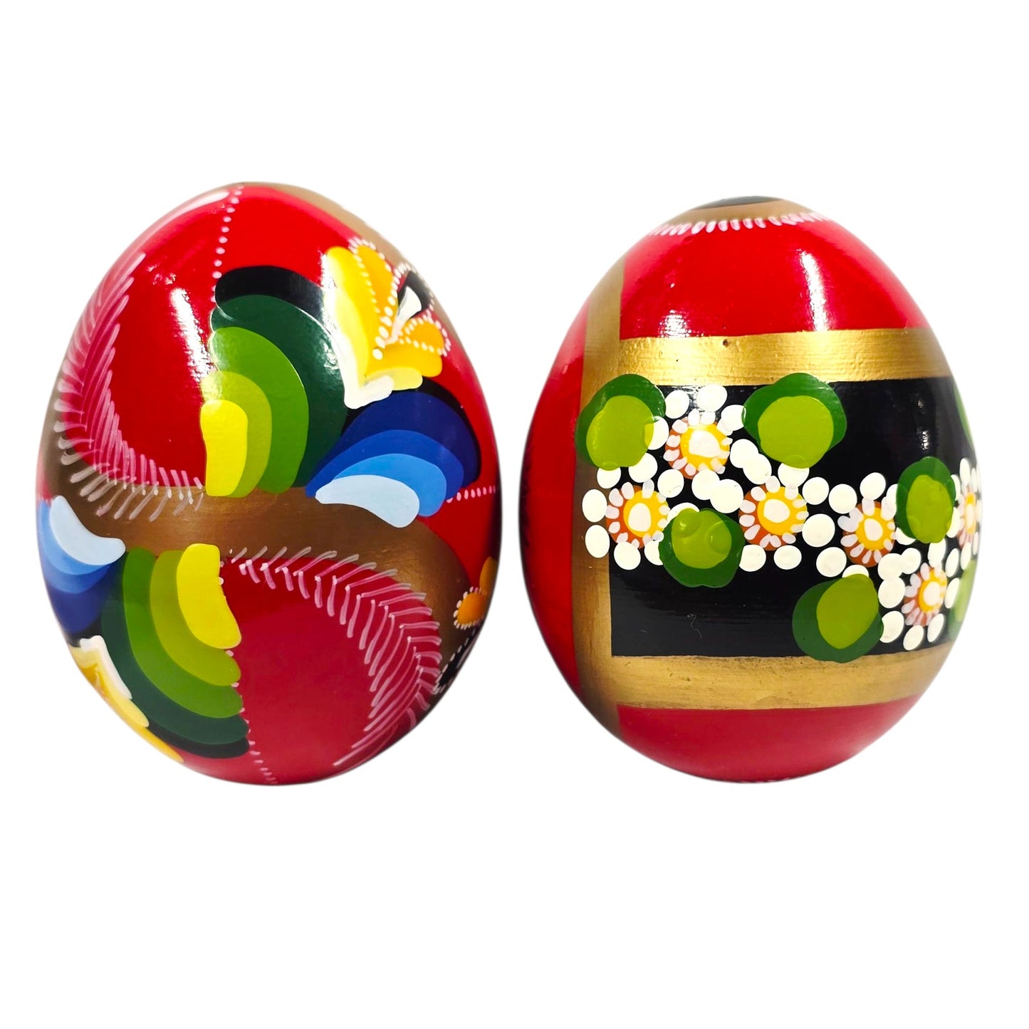 Set of 2 Polish Arteggs Hand Painted Easter Eggs Polish White Eagle Floral Folk