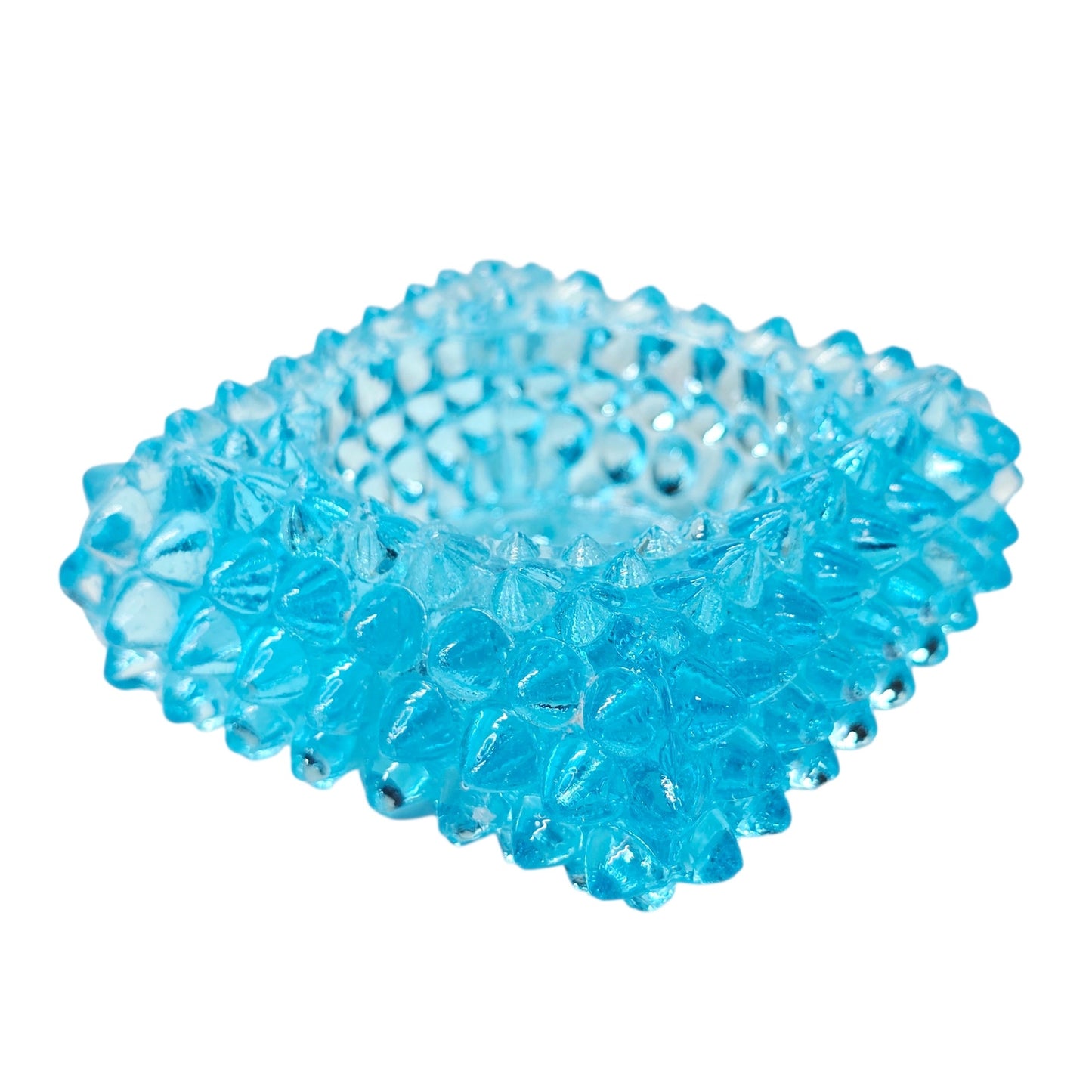 AS IS Fenton Aqua Blue Hobnail Glass Votive Holder Glows UV Reactive Manganese