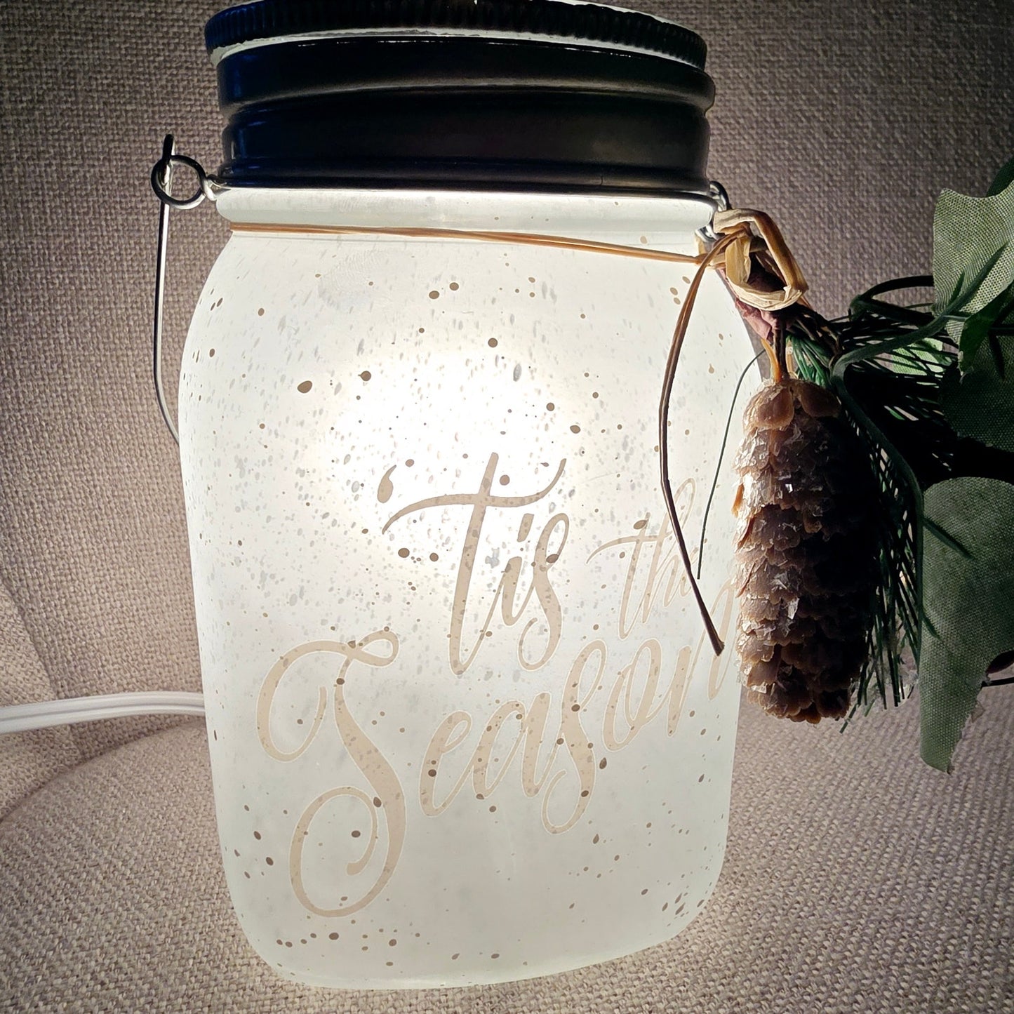 Scentsy DECK THE HALLS Frosted Glass Mason Jar Full Wax Warmer Christmas Farmhouse