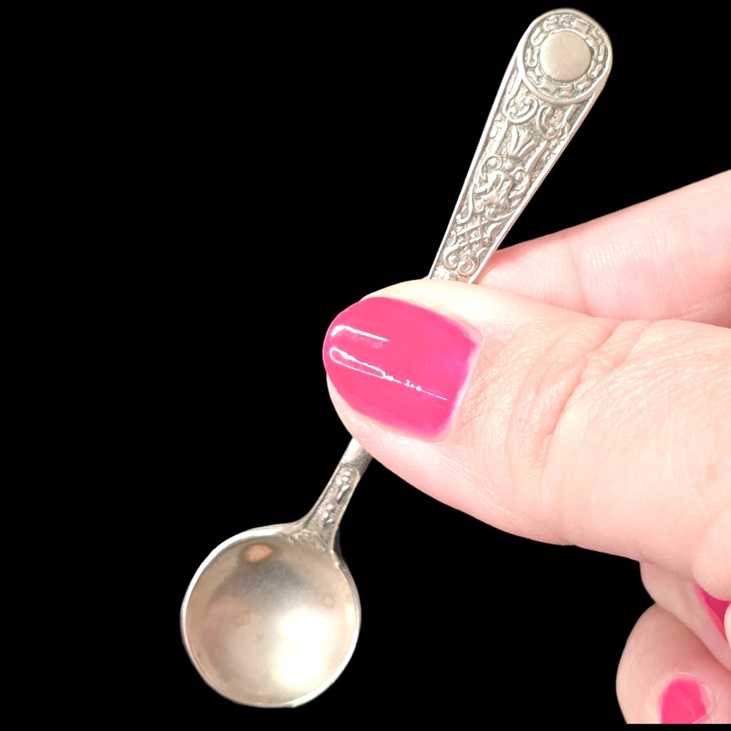 Vintage Heisey Crystolite Mustard Pot Glass Open Salt Sugar Ornate Floral Spoon