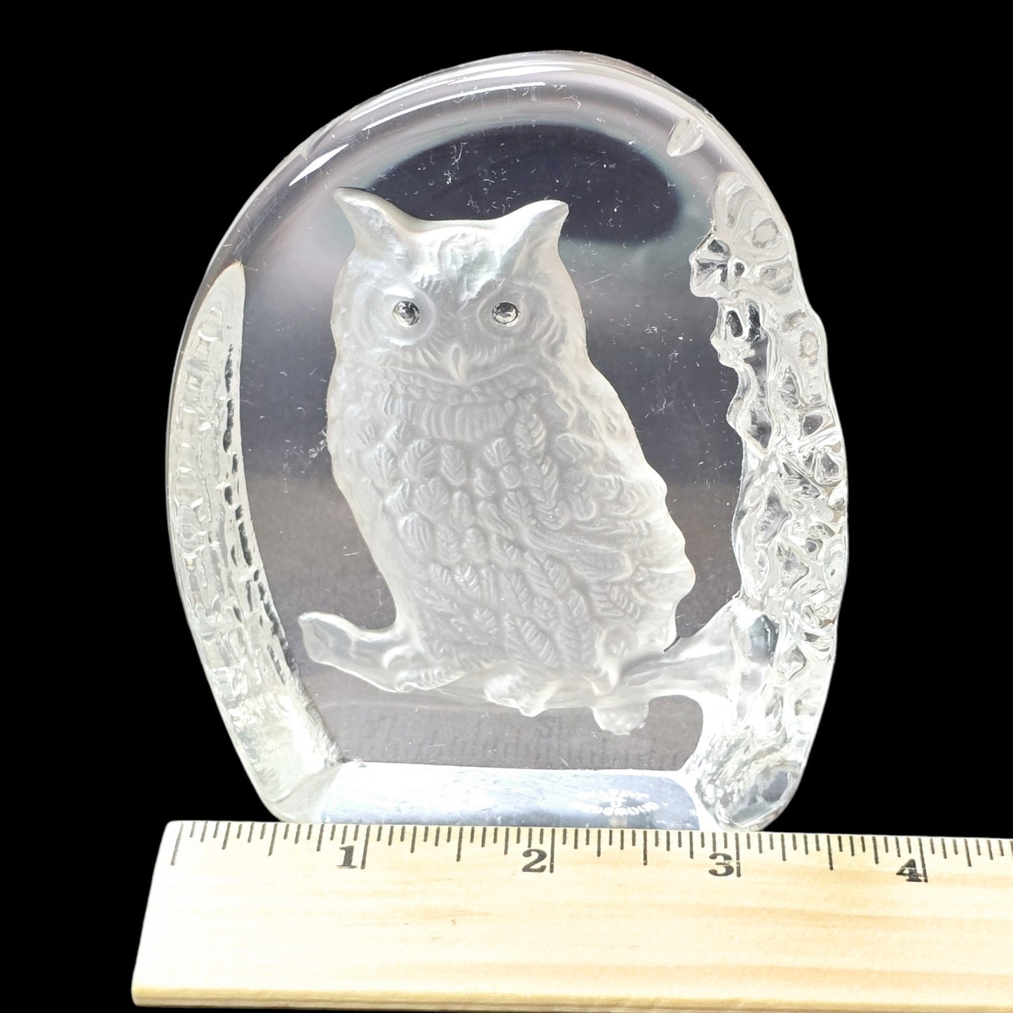 Wedgwood Crystal Etched Owl Paperweight, Marked