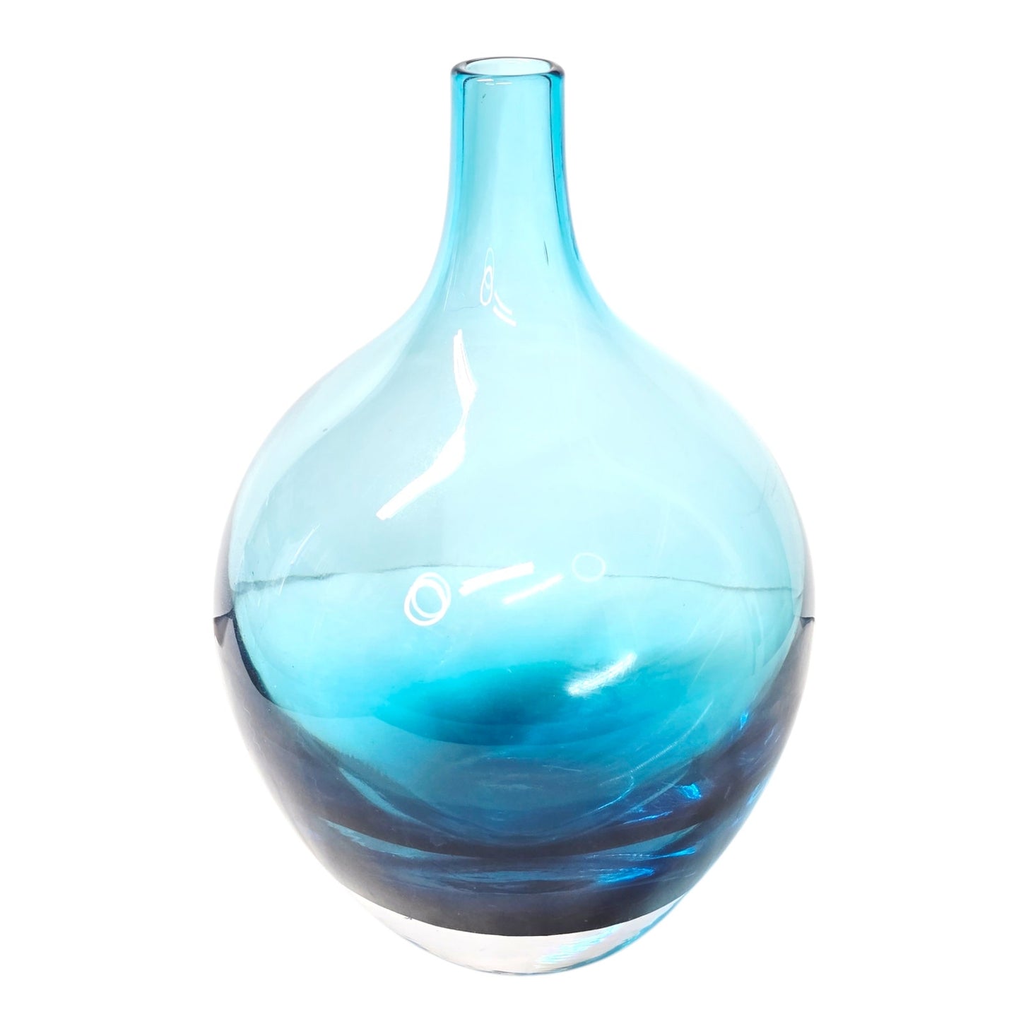 Blue Ombre Art Glass Vase Heavy Bottom Teardrop Shape 8"