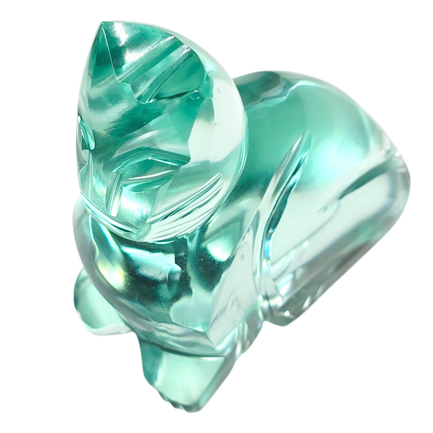 Art Glass Cat Figurine Teal Aqua Modernist Style Polished Finish 2.25"