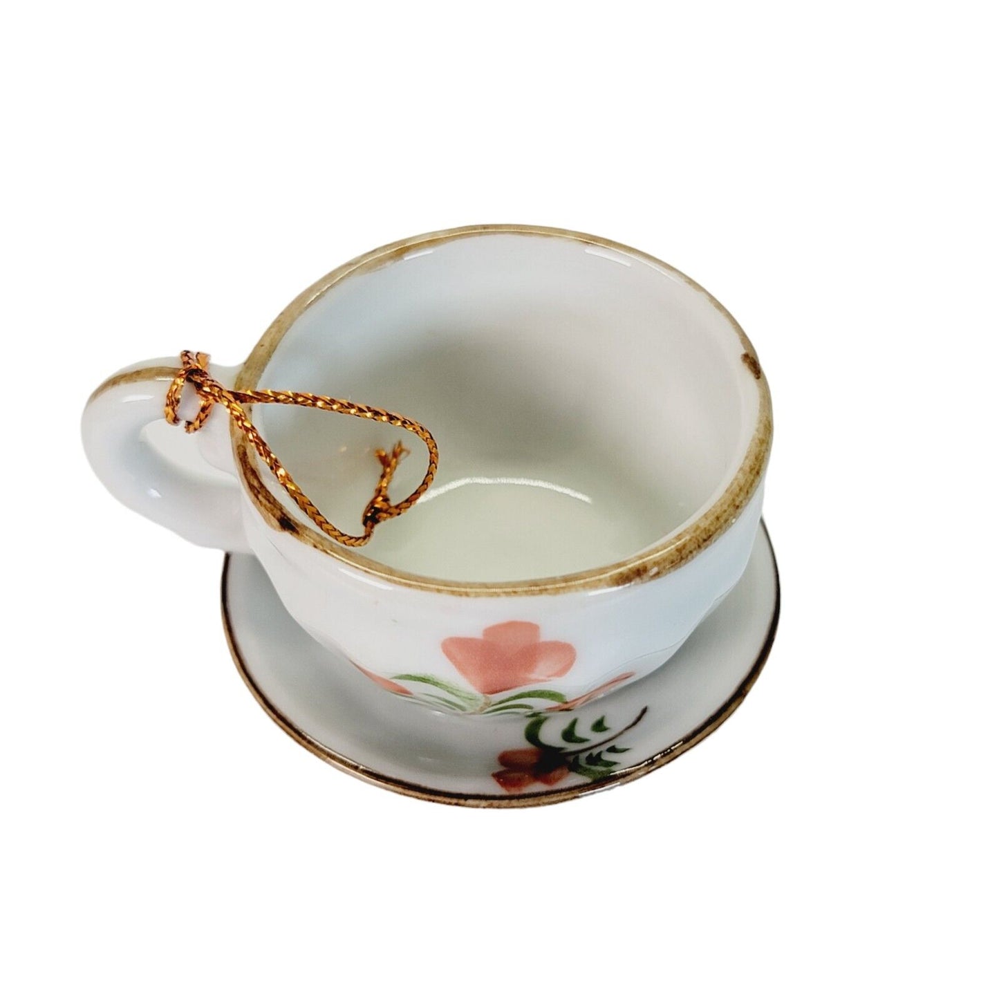 Vintage Miniature Porcelain Teacup And Saucer Floral Gold Trim 1" H