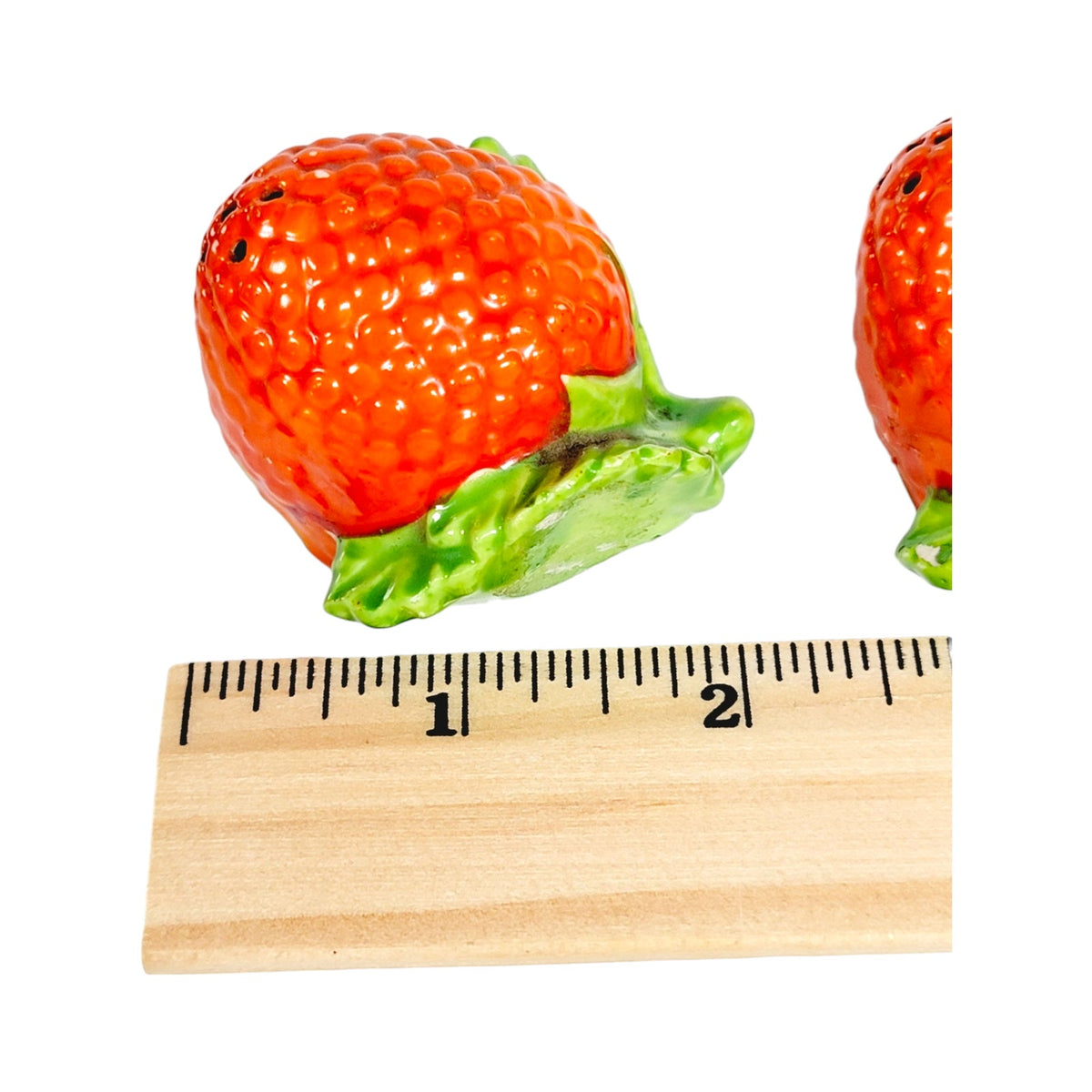 Vintage Japan Strawberry Salt & Pepper Shakers Red Green Ceramic Pair - Chipped
