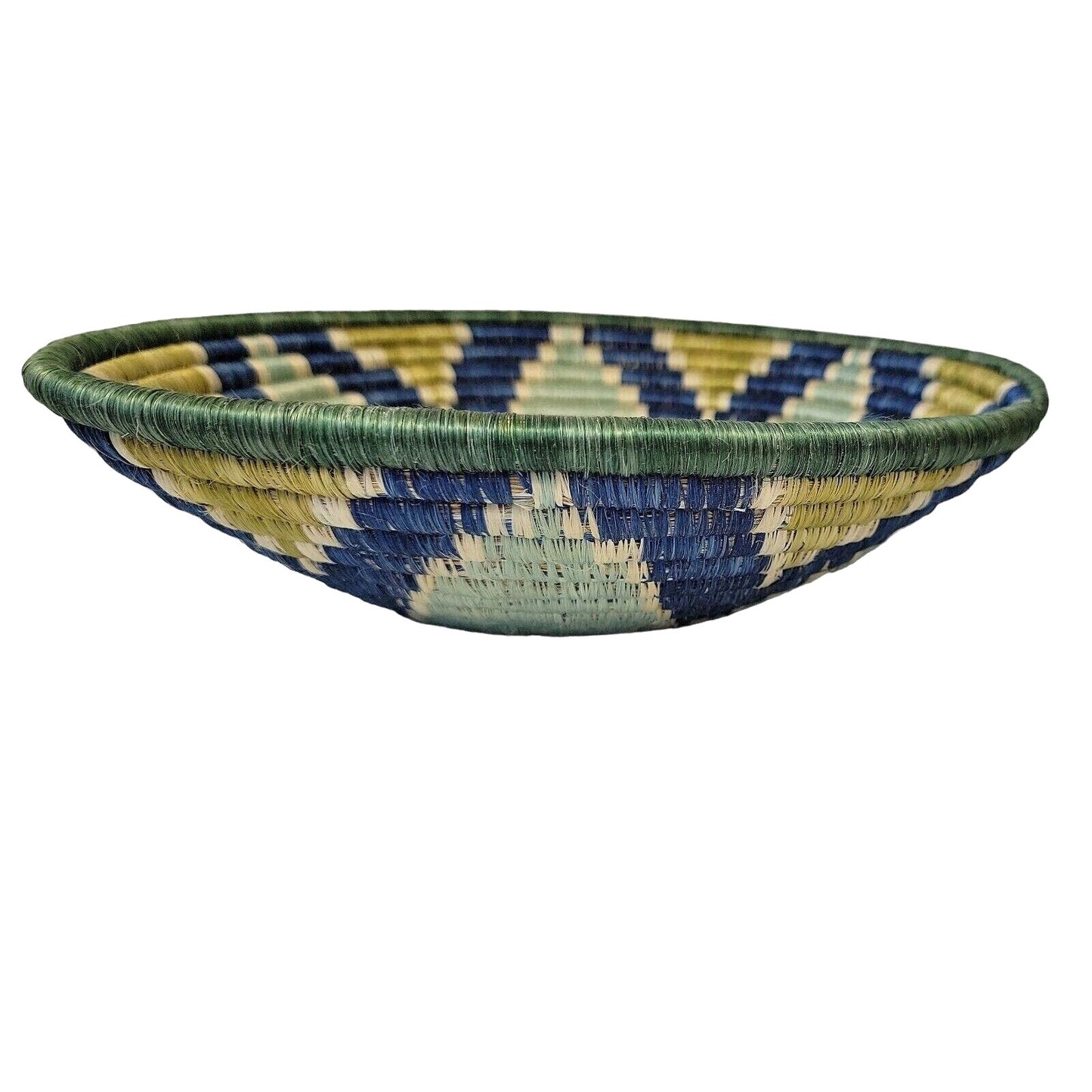 Hand Coiled Woven Grass Basket African Round Wall Baskets Hanging Art BOHO 12"