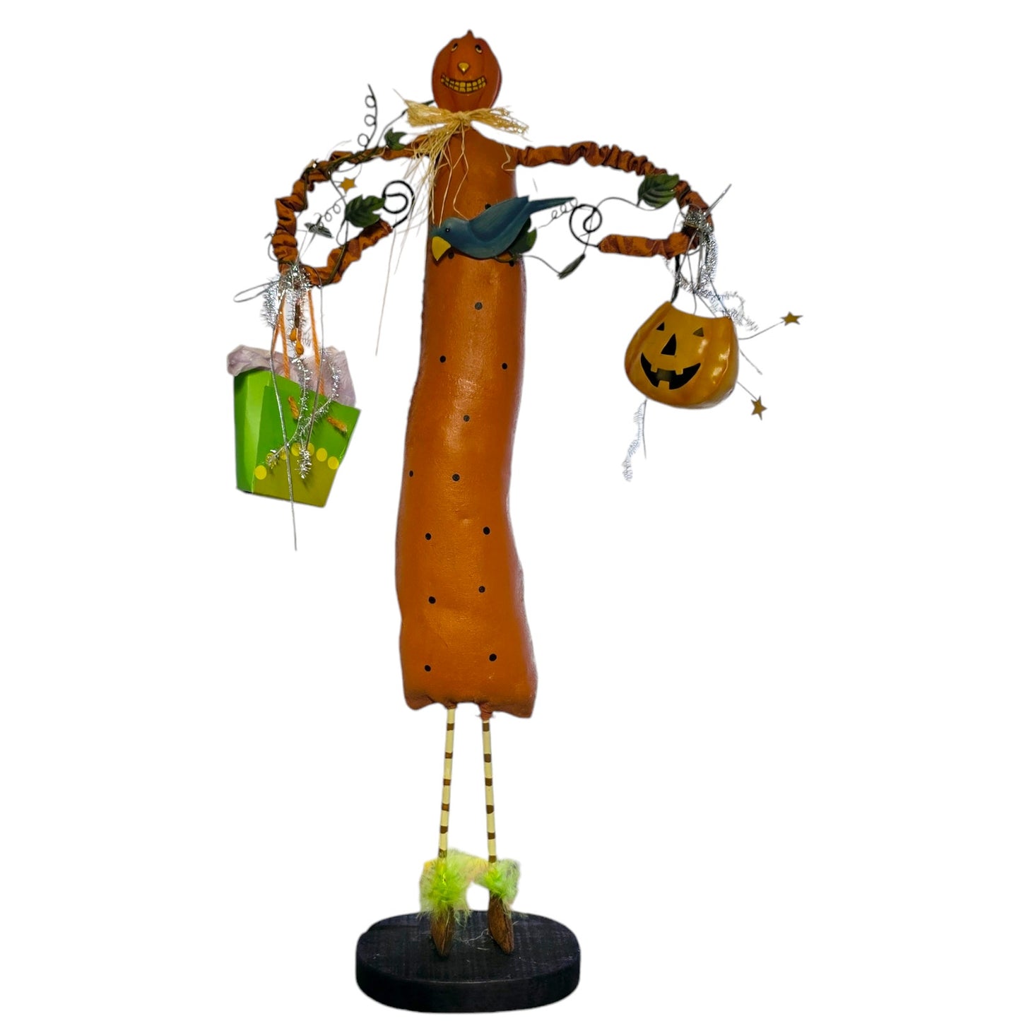 Vintage Folk Art Potpourri Paper Mache Halloween Pumpkin Figurine