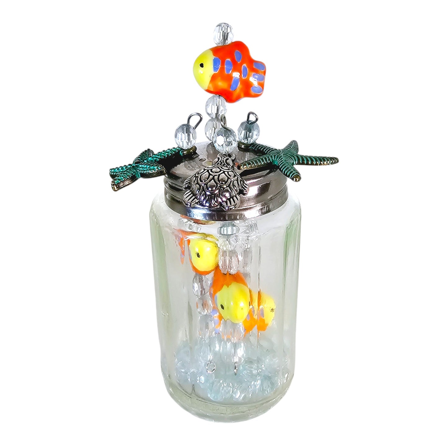 Fish in Bottle Dangling Shaker Pin Art Creation by Julee- Nansea