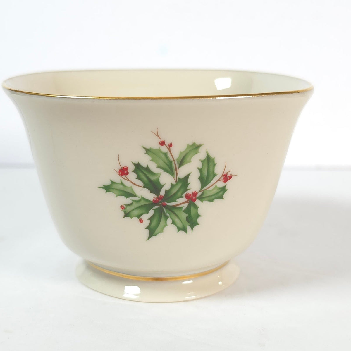Vintage Lenox Holiday Holly Berry Footed Square Bowl Gold Trim Made in USA