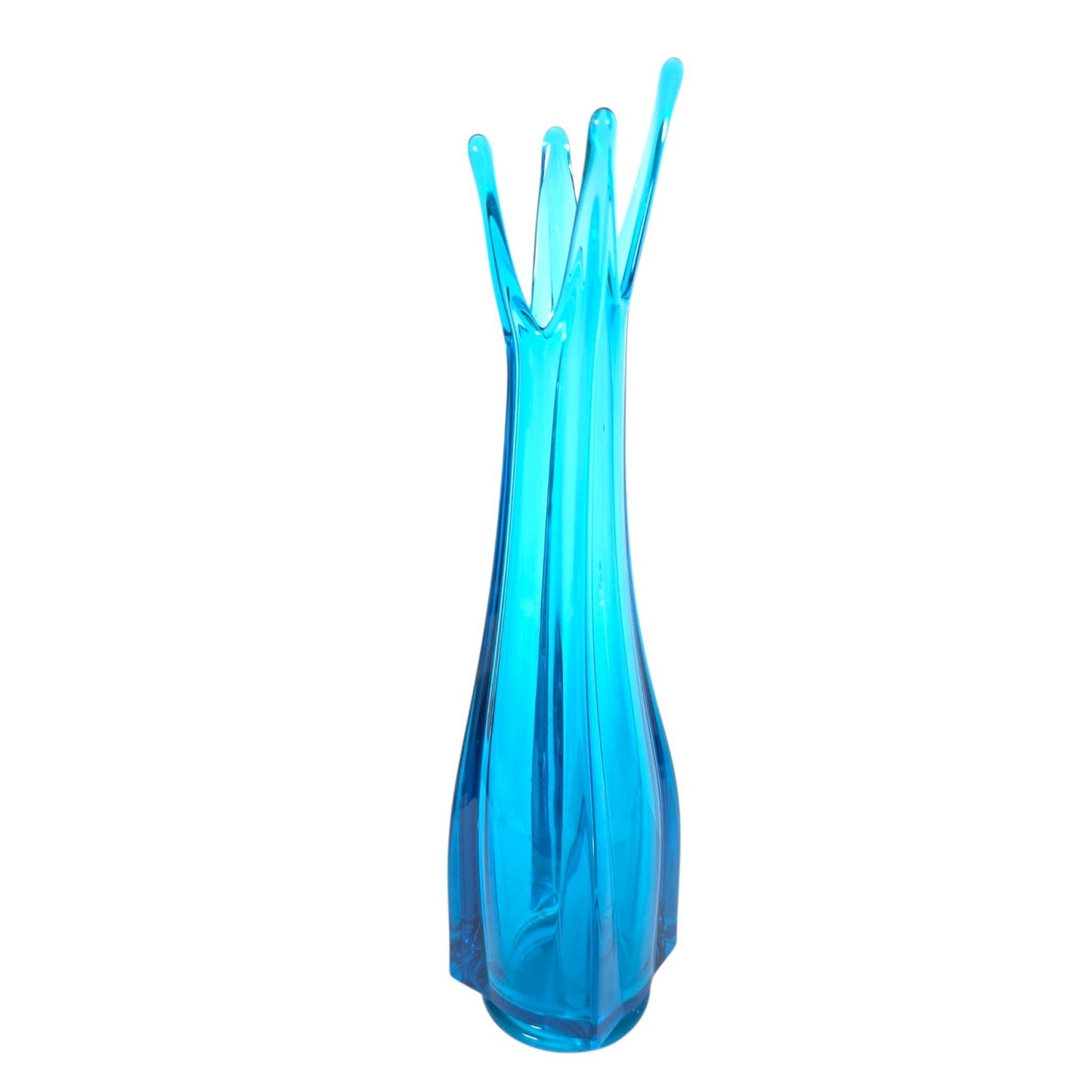LE Smith Blue Swung Vase 4 Finger Mid Century Modern Vintage Simplicity 13.5"