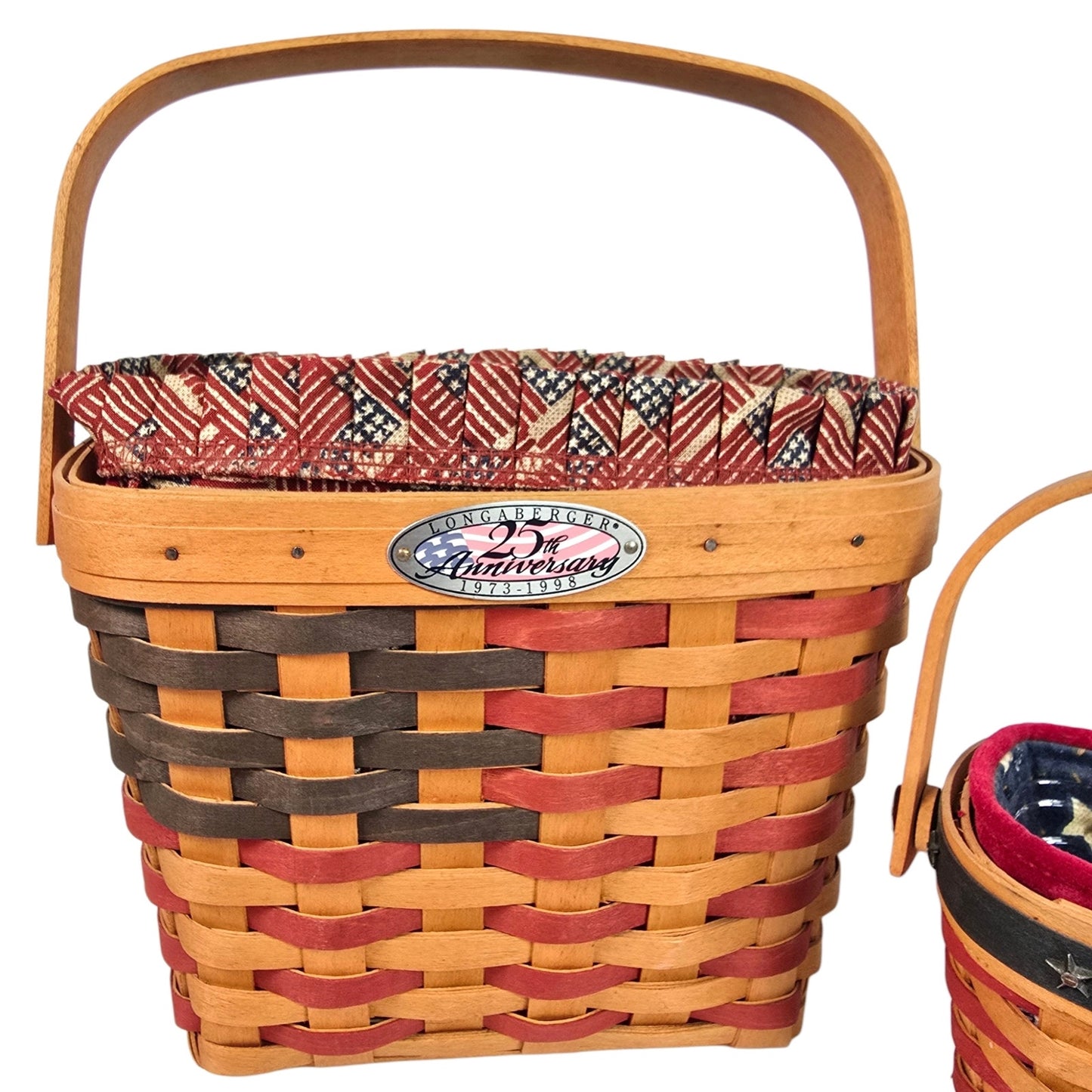 Pair Vintage Longaberger Patriotic Baskets 1998 Anniversary & 2001 Inaugural Set