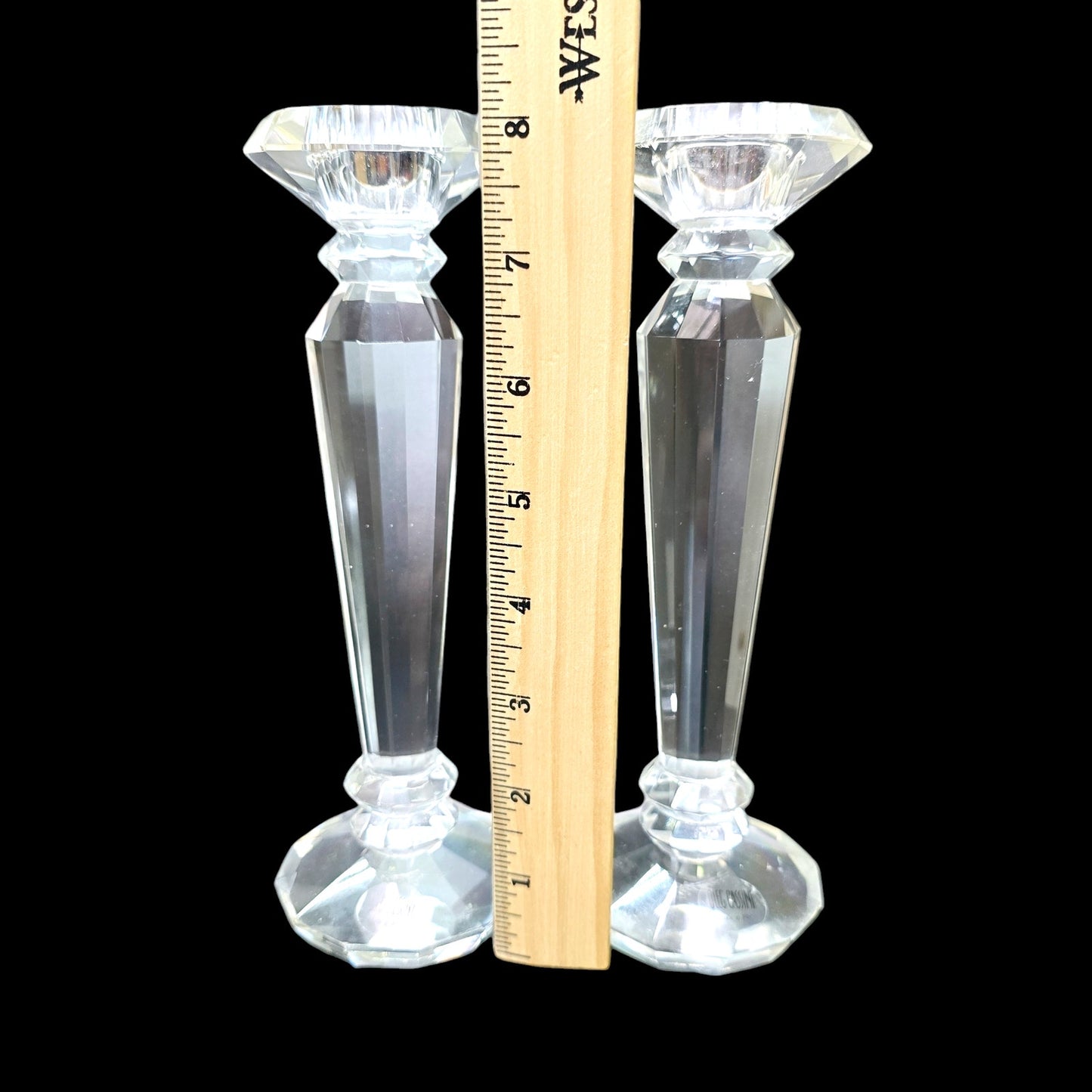 AS IS Oleg Cassini Crystal Pillar Candle Holders,  Set of 2, Small Flaw