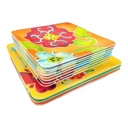 11pc Square Melamine Plates Laurie Gates Garden Summer Party Plates Set Floral