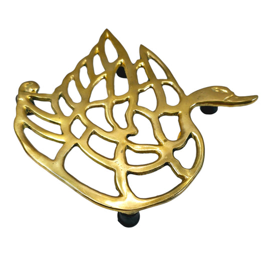 Vintage Brass Duck Swan Trivet, 6.5" W x 6.25" H