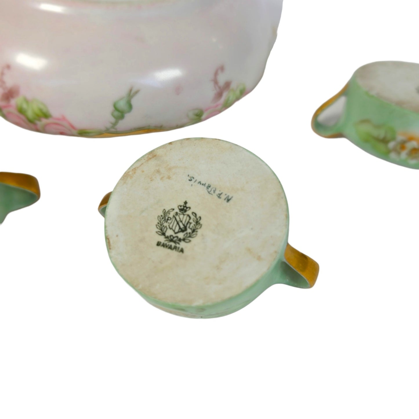 Vintage Bavaria Germany Porcelain Creamer & Butter Pat / Salt Cellar / Sauce Set
