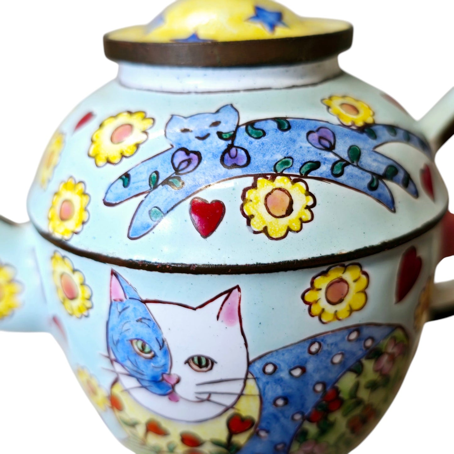 Kelvin Chen Miniature Hand Painted Cat Enamel Teapot