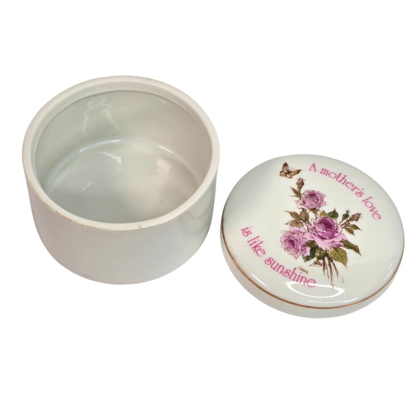 Vintage 1978 A Mother's Remembrance Porcelain Box Designer's Collection Gold Rim