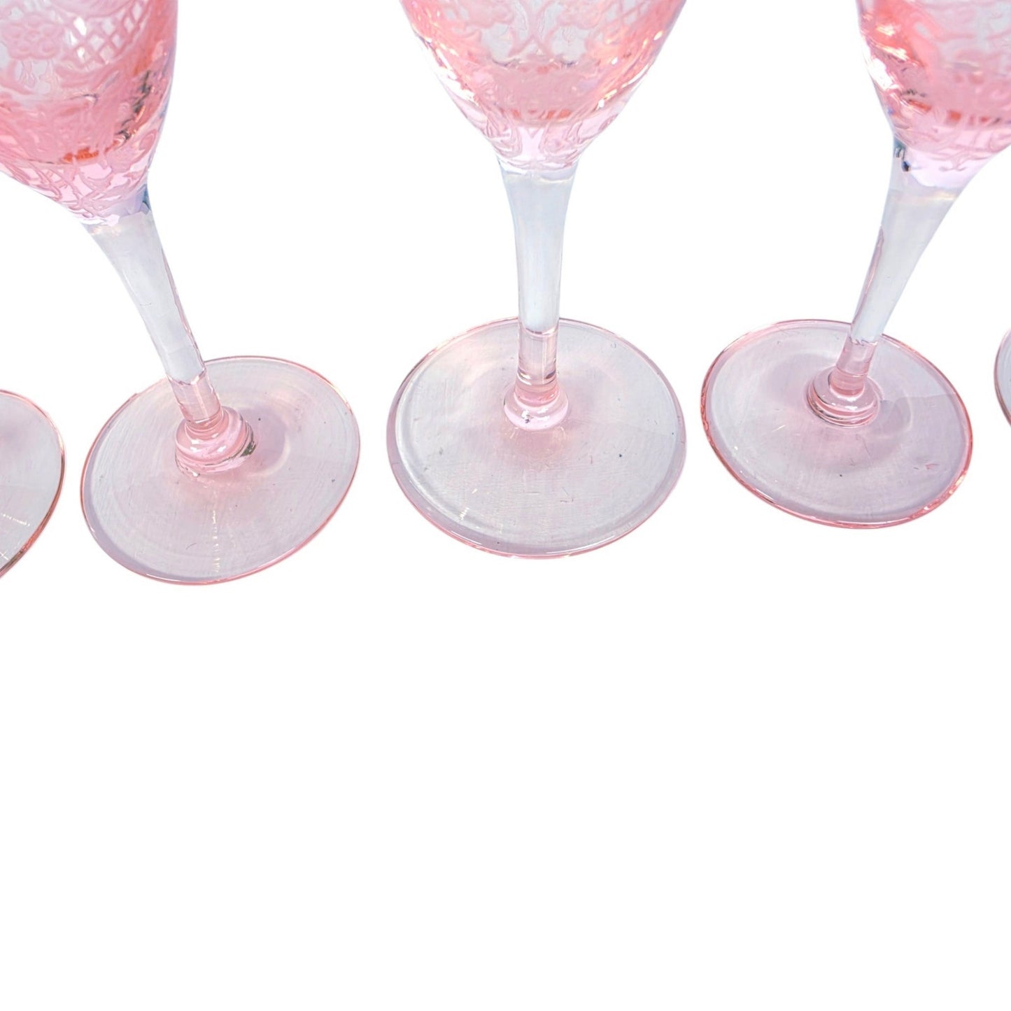 Rare 1929 Cambridge Glass Etched Pink Cordials Etch 740 Stem 3050 Set of 5