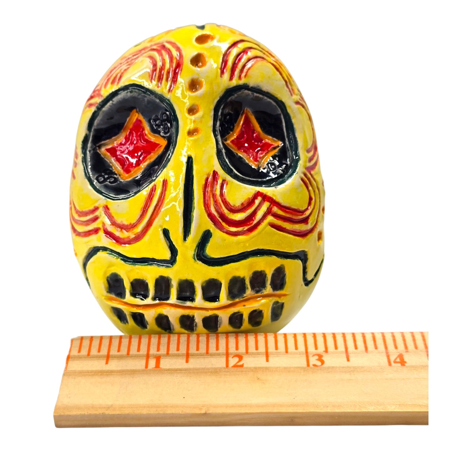 Hand Painted Ceramic Sugar Skull Dia de los Muertos Signed Folk Art Mexico Heavy