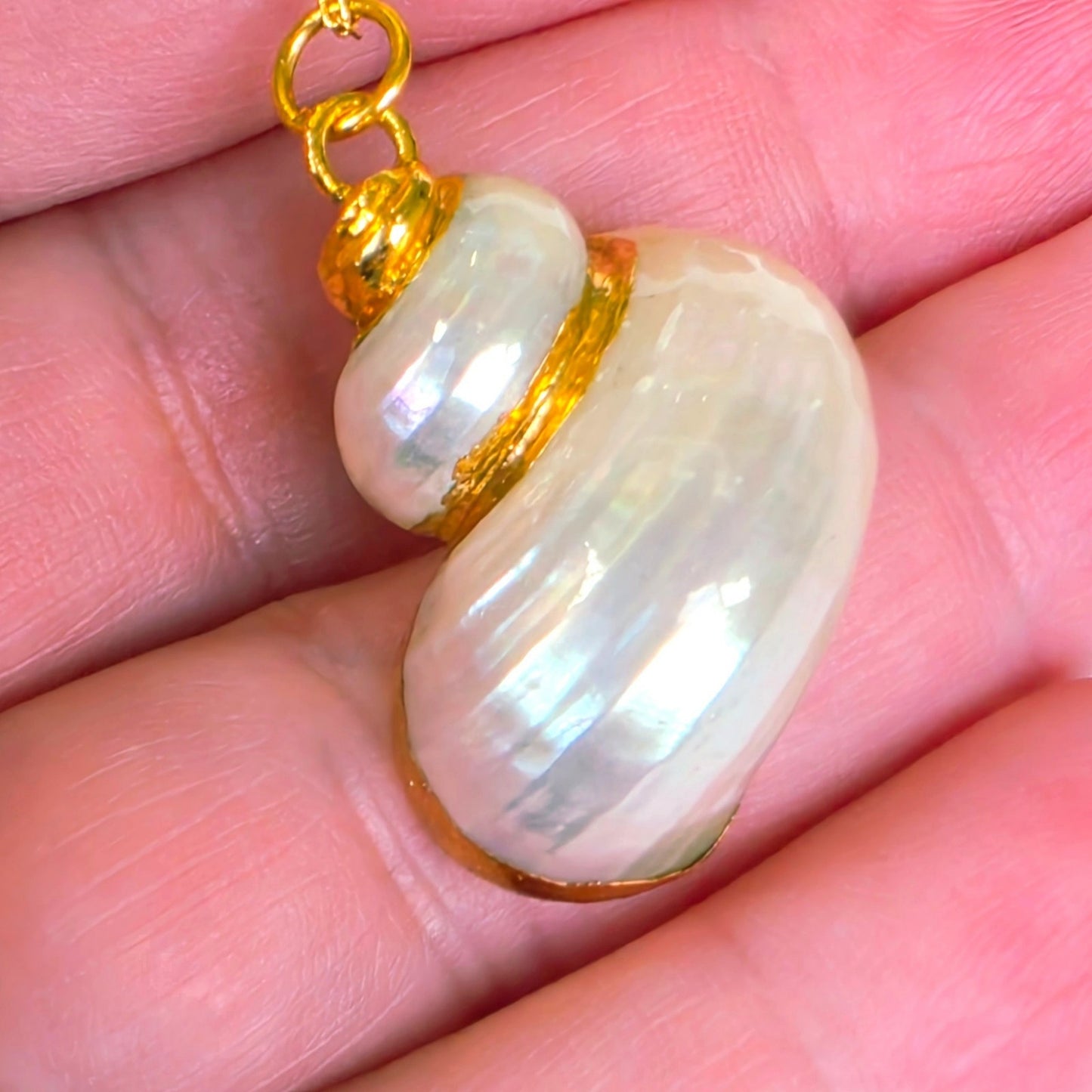 Vintage Gold Electroplated Turbo Shell Pendant Necklace 18 in 925 Chain