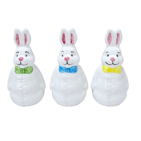 Set of 3 Vintage Ceramic Easter Bunny Figurines Hand Painted Rabbits with Bows