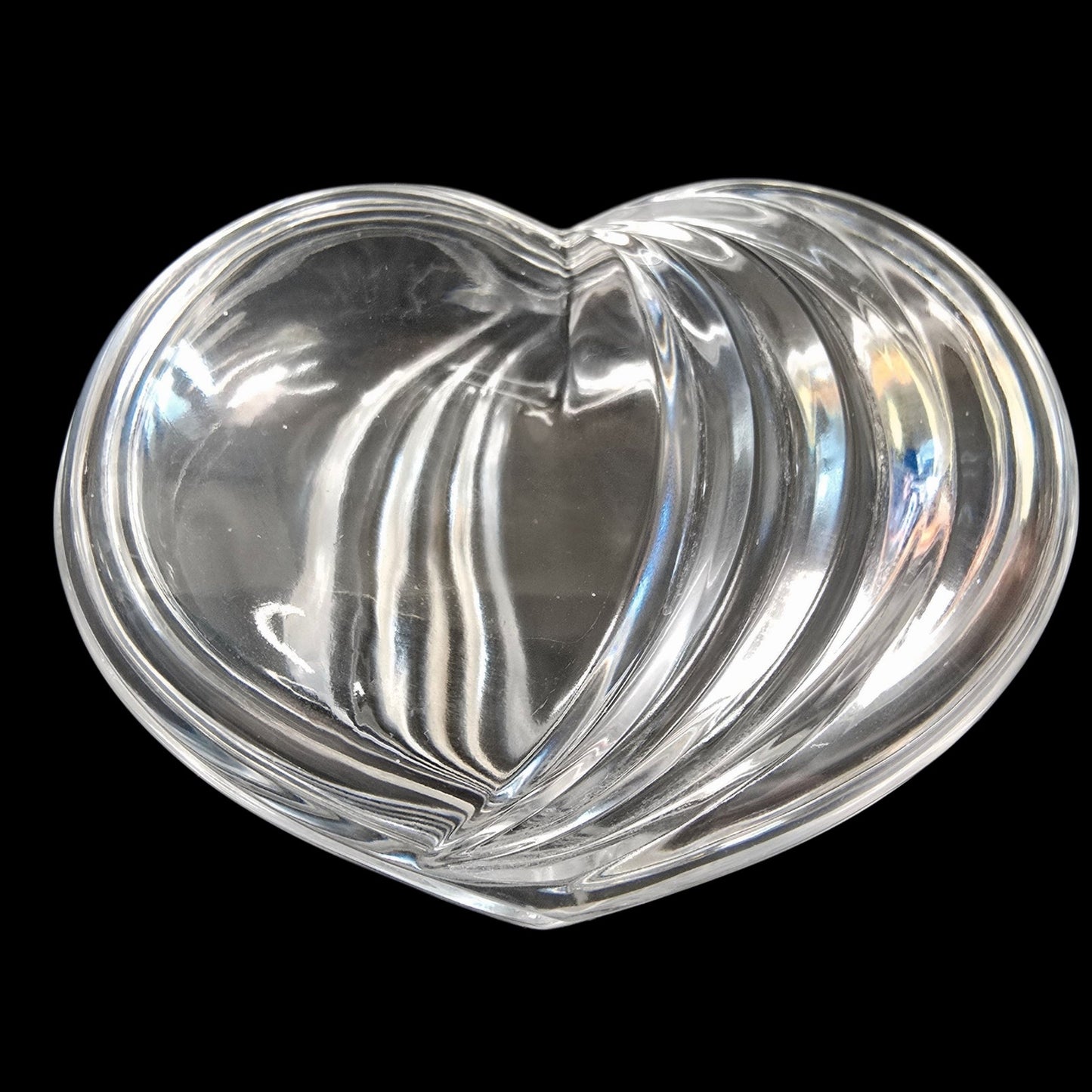 Lead Crystal Curved Heart Shaped Lidded Trinket Dish, Double Sided Pressed Glass