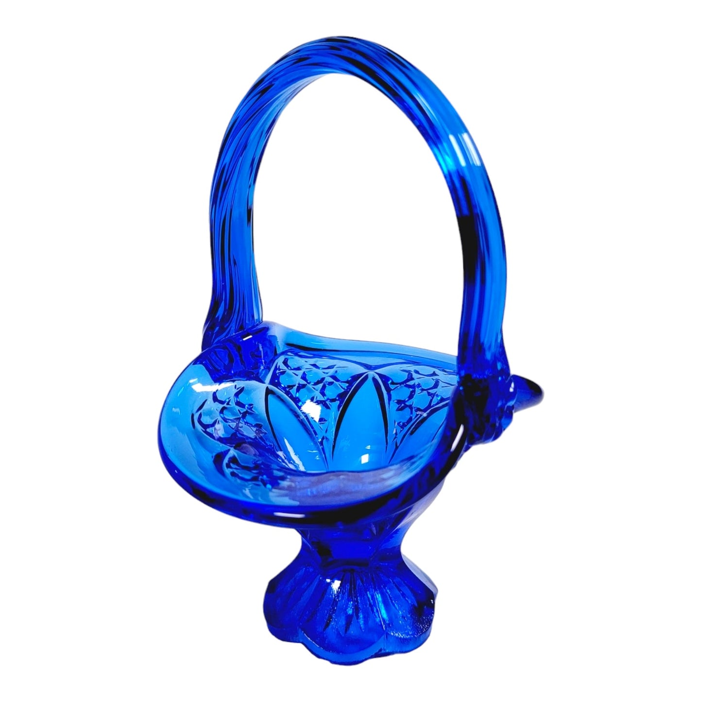 Fenton Cobalt Blue Art Glass Miniature Basket 5" H