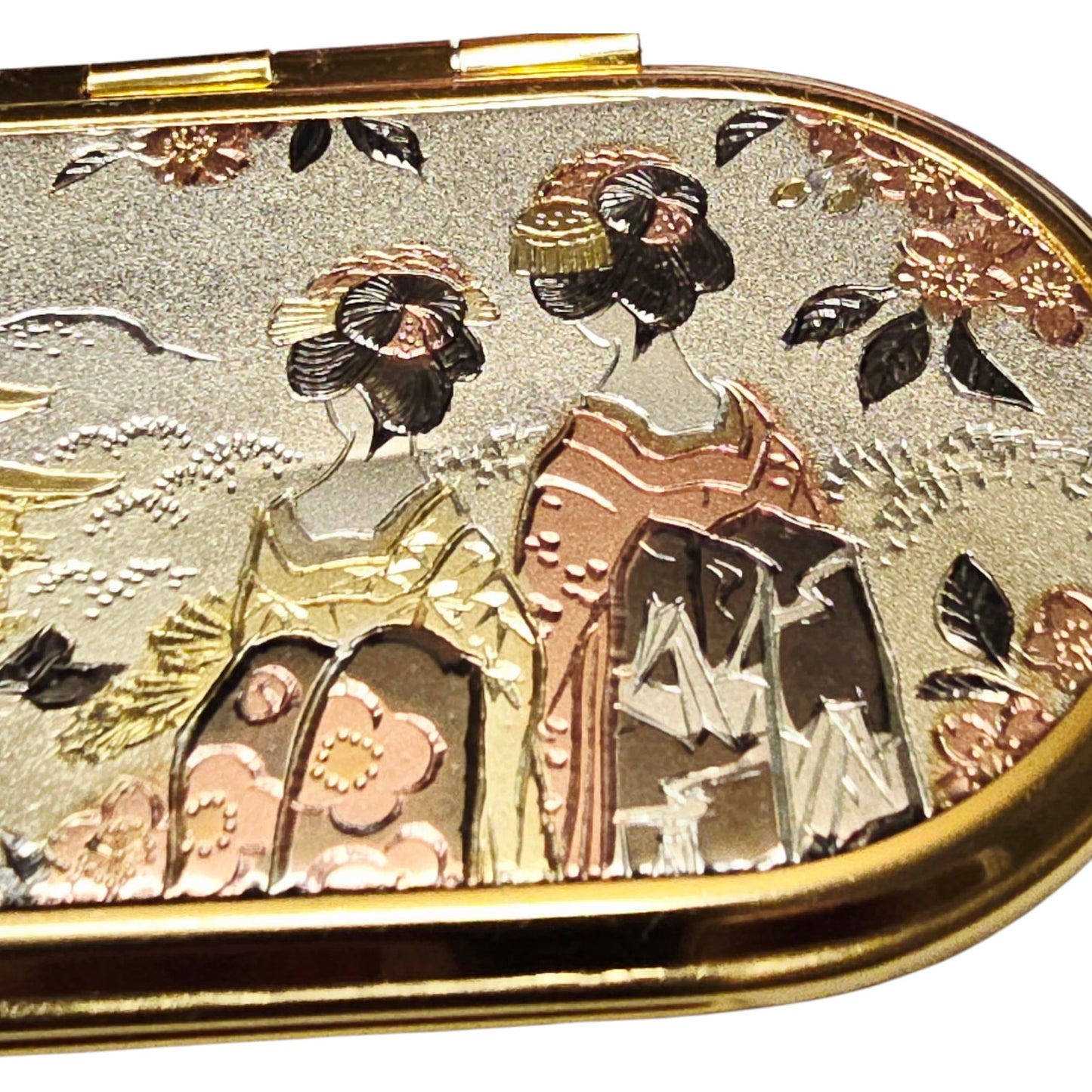 * Double Mirror Compact Japan Kinkakuji Temple Maiko Intricate Engraved Kyoto