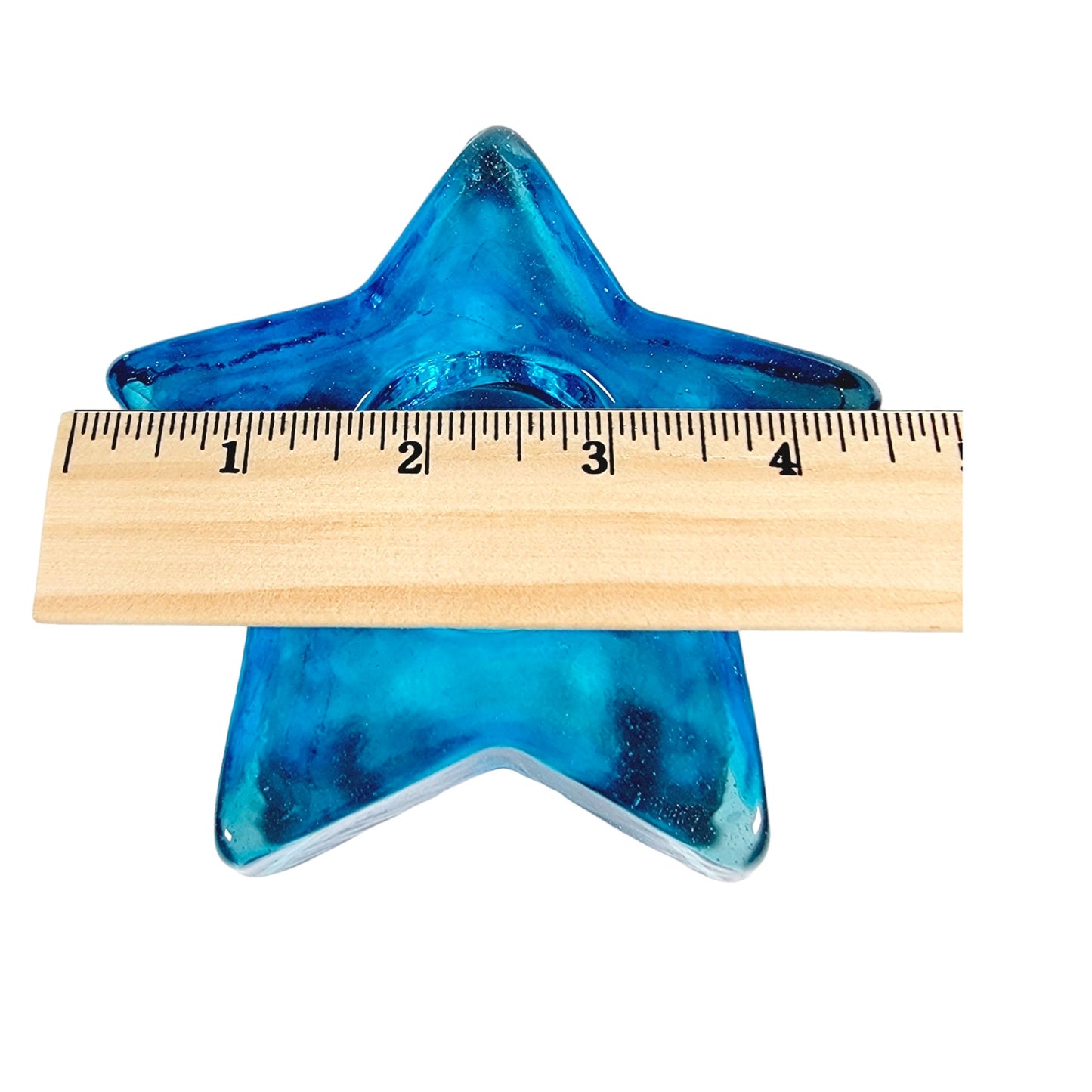 Blue Recycled Glass Star Votive Tealight Holder, Teal Glass Star, Art Glass Star Paperweight