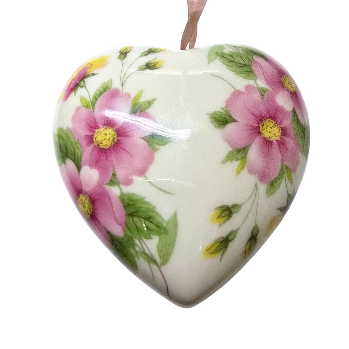 Vintage Porcelain Heart Shaped Pomander with Pink Flowers by Flora Collections