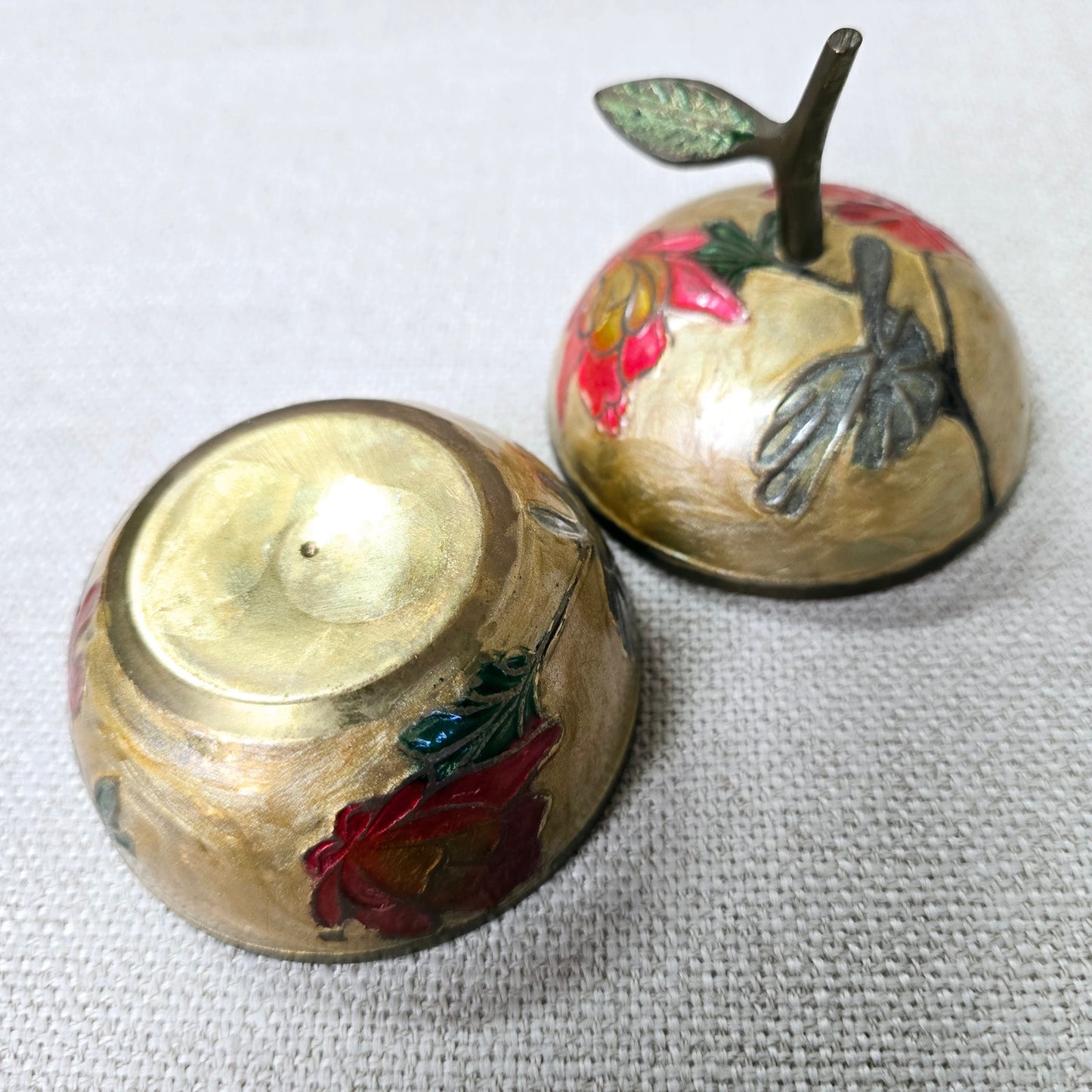 Beautiful Vintage Cloisonne Enamel and Brass Apple Trinket Box with Lid