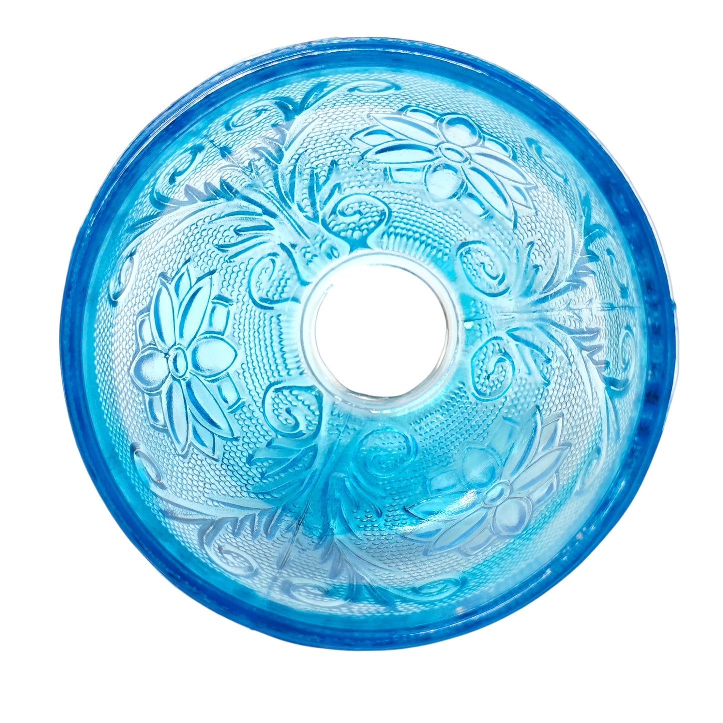 Vintage Indiana Glass Fairy Lamp "Horizon" Aqua Blue Floral Tiara Exclusives